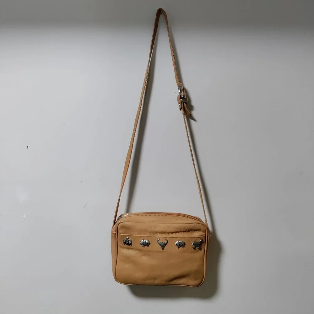 Vintage Andi Southwestern Cowgirl Native Leather Crossbody Bag Tan - Picture 2 of 14
